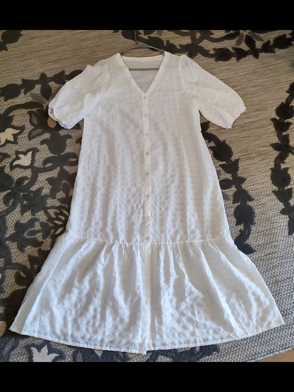 White Textured Button-Front Long Dress XL - Picture 6 of 6